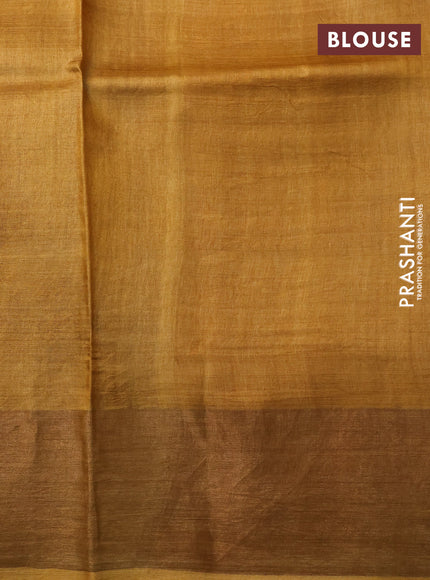 Pure tussar silk saree maroon and mustard yellow with allover kalamkari prints and zari woven border