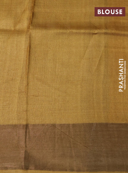 Pure tussar silk saree grey shade and yellow with allover kalamkari prints and zari woven border