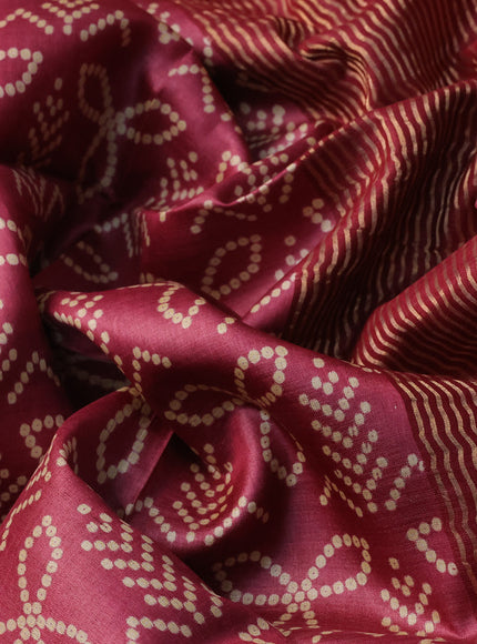 Pure tussar silk saree maroon with allover bandhani prints and zari woven border