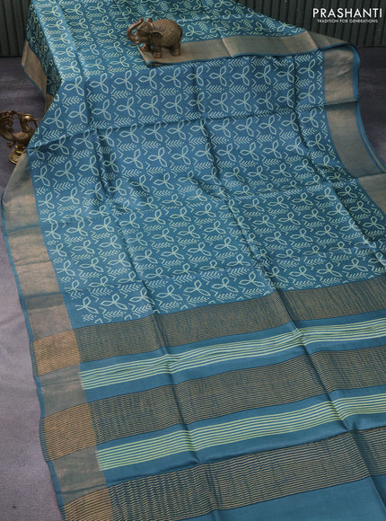 Pure tussar silk saree blue shade with allover bandhani prints and zari woven border