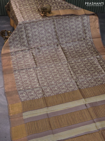 Pure tussar silk saree brown with allover bandhani prints and zari woven border