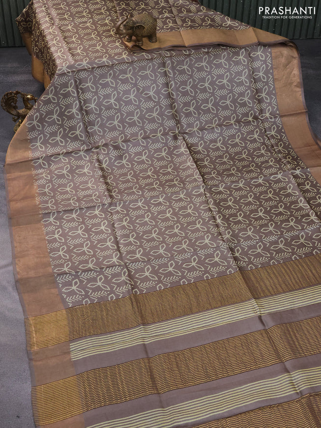 Pure tussar silk saree brown with allover bandhani prints and zari woven border