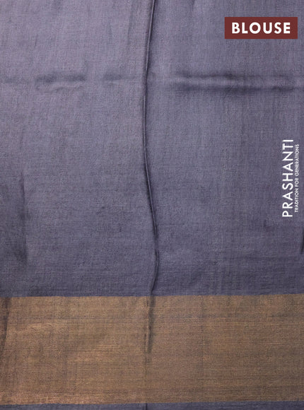 Pure tussar silk saree elephant grey with allover bandhani prints and zari woven border