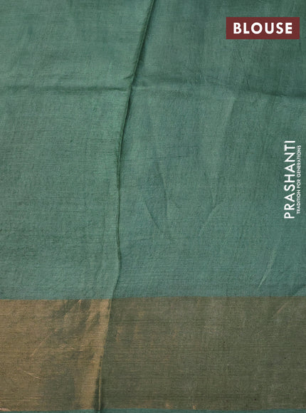 Pure tussar silk saree green with allover bandhani prints and zari woven border