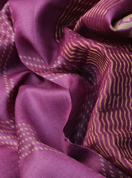 Pure tussar silk saree purple shade with allover prints and zari woven border