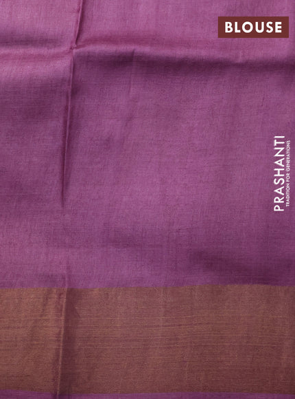 Pure tussar silk saree purple shade with allover prints and zari woven border