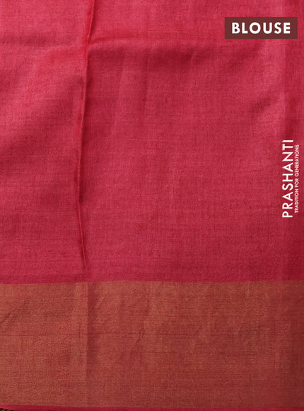 Pure tussar silk saree pink with allover prints and zari woven border