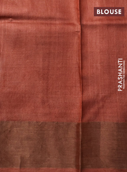 Pure tussar silk saree maroon and peach shade with allover kalamkari prints and zari woven border