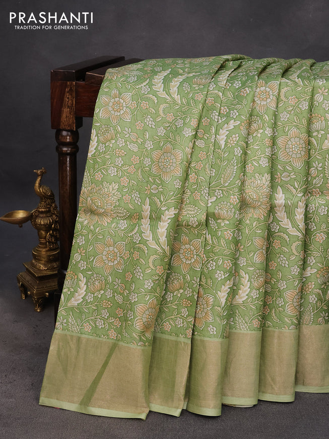 Pure tussar silk saree deep jamun shade with allover prints and zari woven border