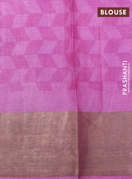 Pure tussar silk saree elephant grey and pink with allover kalamkari prints and zari woven border