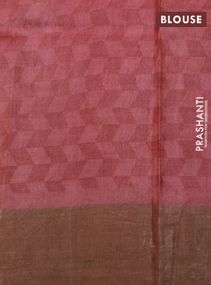 Pure tussar silk saree rust shade and grey with allover kalamkari prints and zari woven border