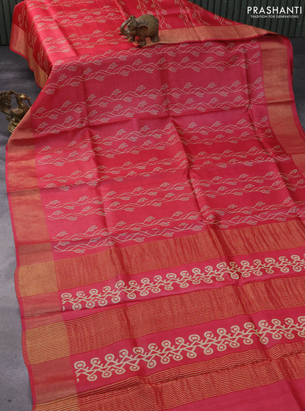 Pure tussar silk saree light blue with allover prints and zari woven border