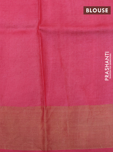 Pure tussar silk saree reddish pink with allover prints and zari woven border