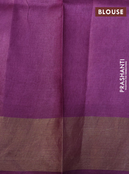 Pure tussar silk saree reddish pink with allover prints and zari woven border