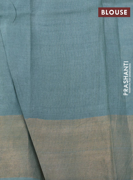 Pure tussar silk saree pastel green with allover prints and zari woven border