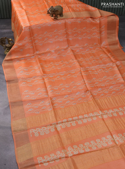 Pure tussar silk saree purple with allover prints and zari woven border