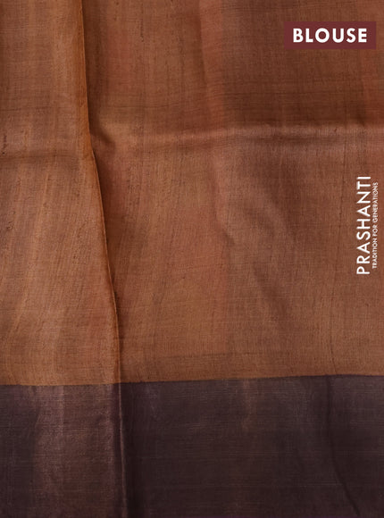 Pure tussar silk saree red and wine shade with allover kalamkari hand painted prints and zari woven border