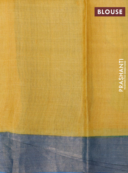 Pure tussar silk saree orange and blue with hand painted kalamkari prints and zari woven border