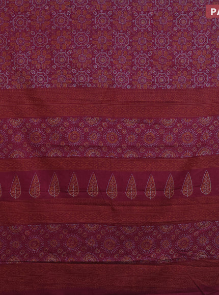 Muslin cotton saree magenta pink with allover ajrakh prints and thread woven border