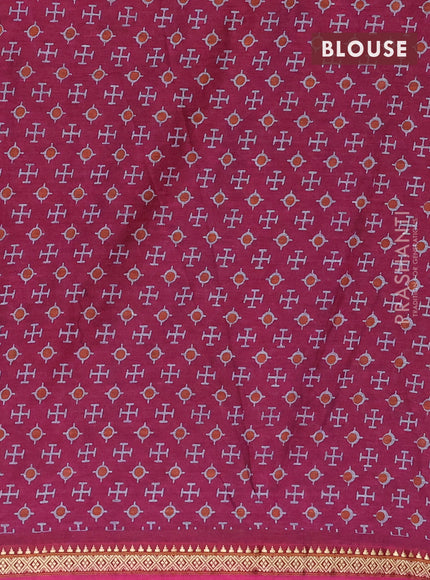 Muslin cotton saree magenta pink with allover ajrakh prints and thread woven border