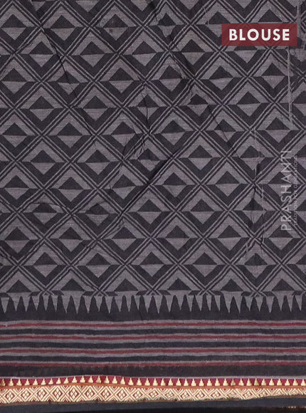 Muslin cotton saree maroon and black with allover prints and thread woven border