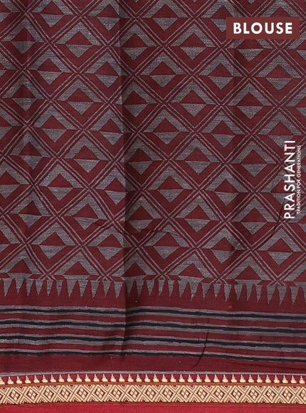 Muslin cotton saree blue and maroon with allover prints and thread woven border