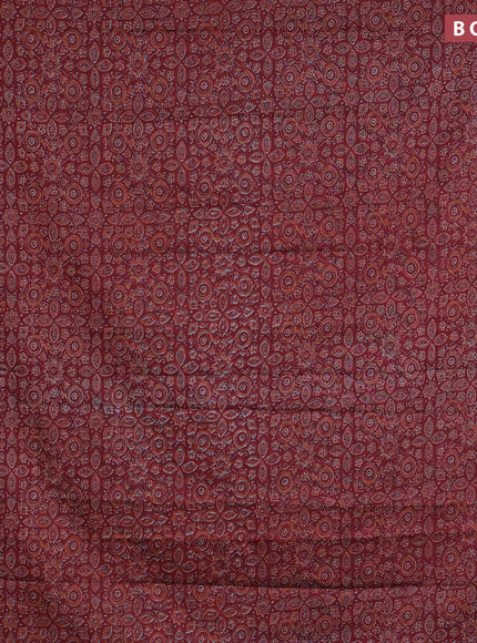 Muslin cotton saree maroon with allover ajrakh prints and thread woven border