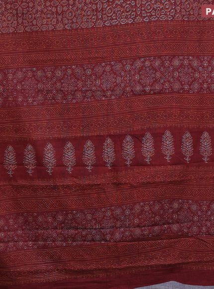 Muslin cotton saree maroon with allover ajrakh prints and thread woven border