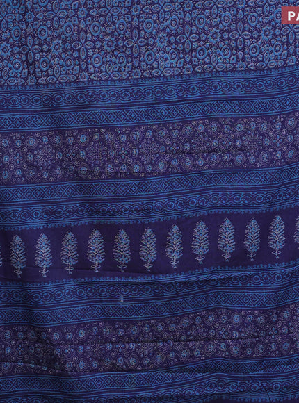 Muslin cotton saree blue with allover ajrakh prints and thread woven border