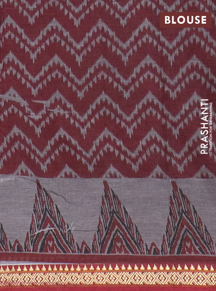 Muslin cotton saree sap green and maroon with allover prints and thread woven border