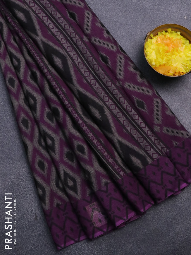 Muslin cotton saree purple and grey with allover prints and small zari woven border