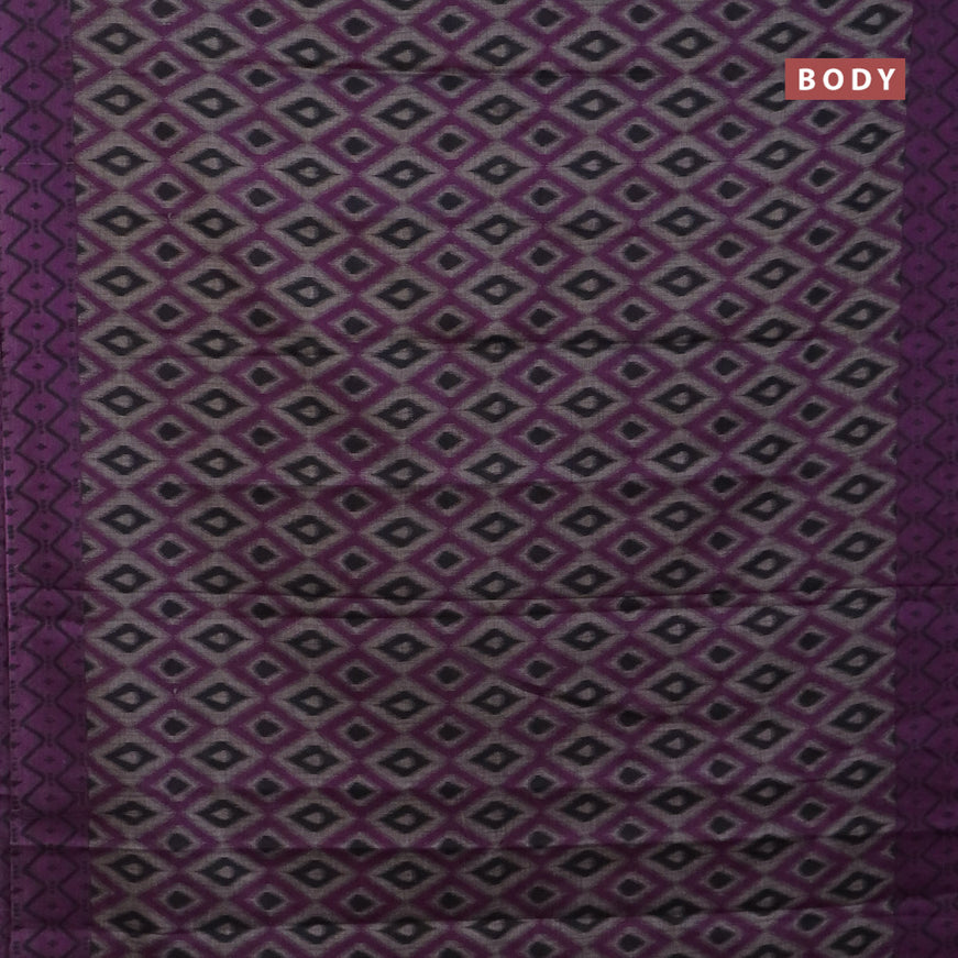 Muslin cotton saree purple and grey with allover prints and small zari woven border