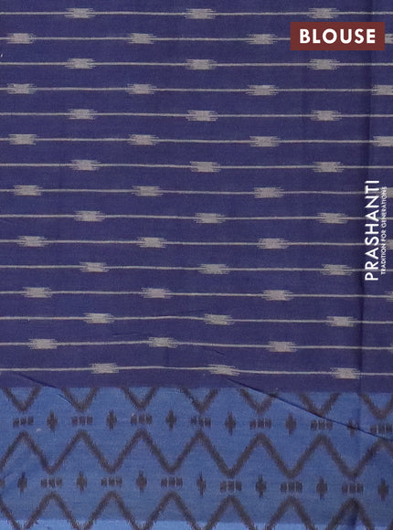 Muslin cotton saree blue and grey with allover prints and small zari woven border