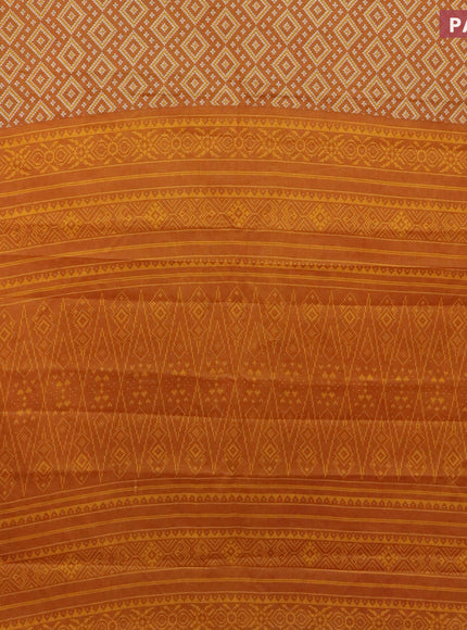 Muslin cotton saree mustard yellow with allover ikat prints and small zari woven border