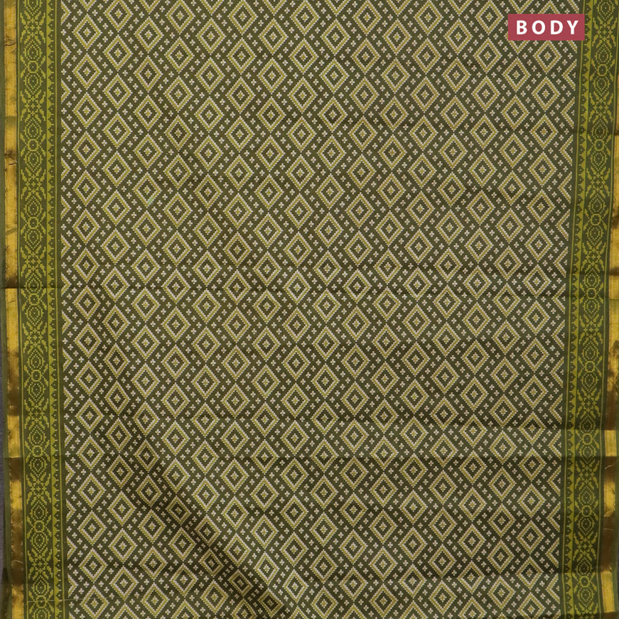 Muslin cotton saree sap green with allover ikat prints and small zari woven border