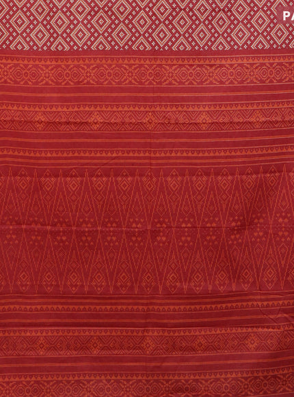 Muslin cotton saree red with allover ikat prints and small zari woven border