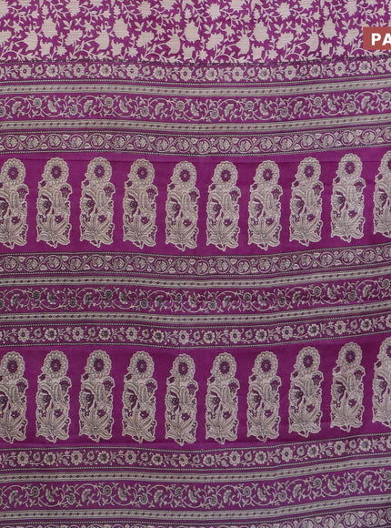 Muslin cotton saree purple and beige with allover prints and small zari woven border