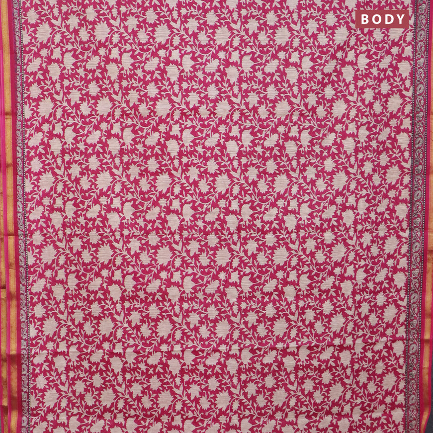 Muslin cotton saree pink and beige with allover prints and small zari woven border