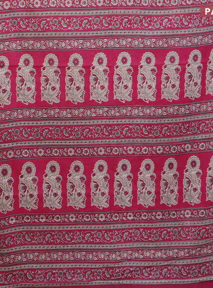 Muslin cotton saree pink and beige with allover prints and small zari woven border