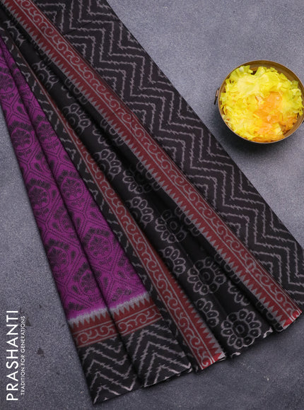 Muslin cotton saree purple and black with allover prints and printed border