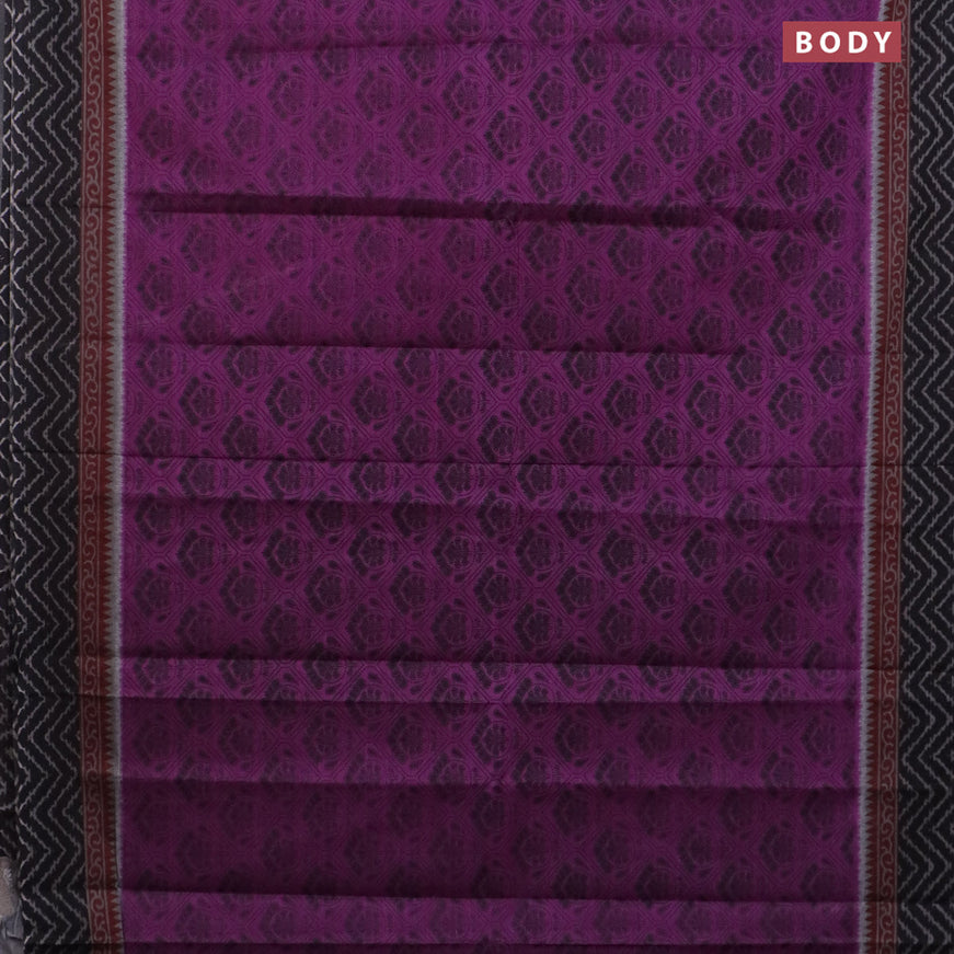 Muslin cotton saree purple and black with allover prints and printed border