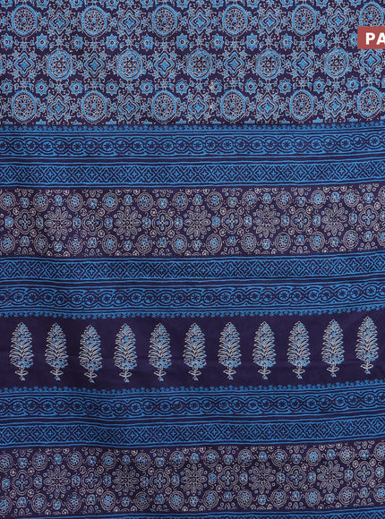 Muslin cotton saree blue with allover ajrakh prints and small zari woven border