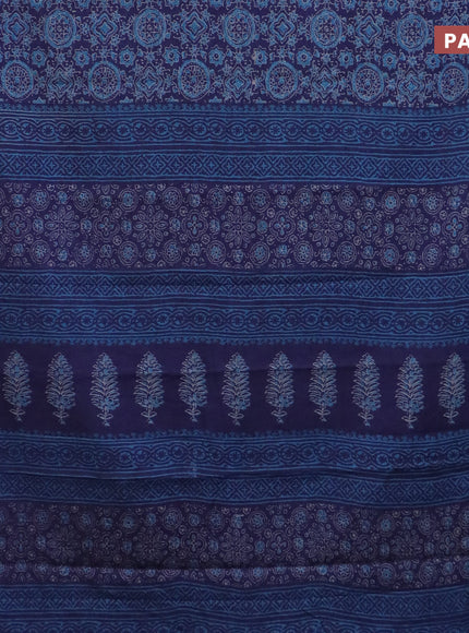 Muslin cotton saree blue with allover ajrakh prints and thread woven border