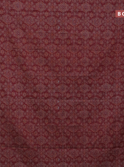 Muslin cotton saree maroon with allover ajrakh prints and thread woven border