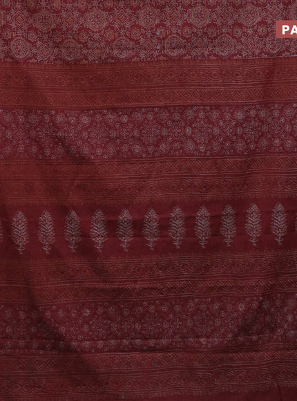 Muslin cotton saree maroon with allover ajrakh prints and thread woven border