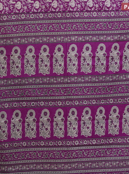 Muslin cotton saree purple and beige with allover prints and small zari woven border