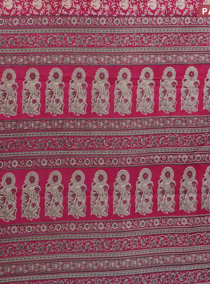 Muslin cotton saree pink and beige with allover prints and small zari woven border