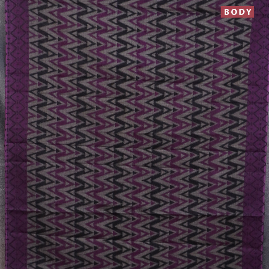 Muslin cotton saree grey and deep purple with geometric prints and printed border