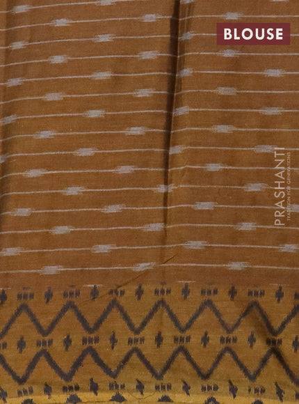 Muslin cotton saree grey and mustard yellow with geometric prints and printed border