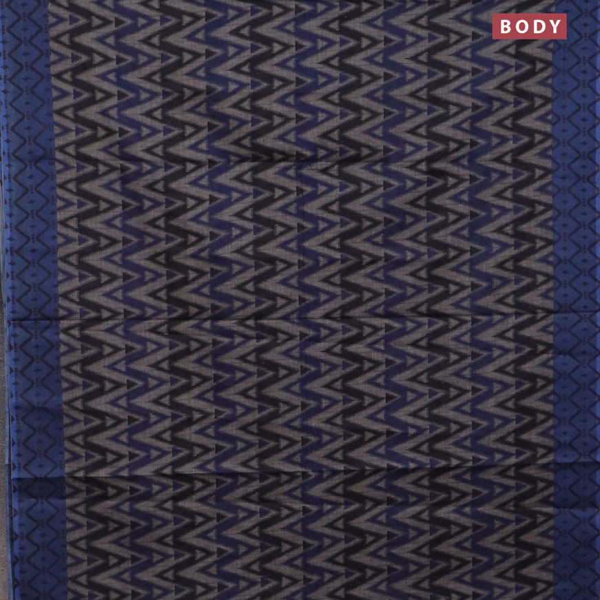 Muslin cotton saree grey and blue with geometric prints and printed border